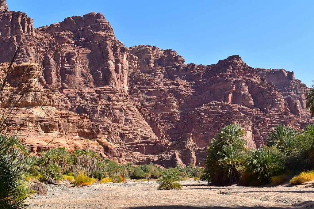 De rotsen van Wadi Disah zijn prachtig rood