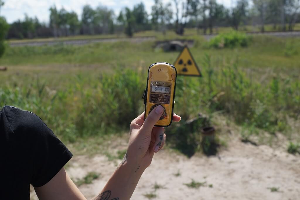De stralingsmeter is niet te missen in Tsjernobyl