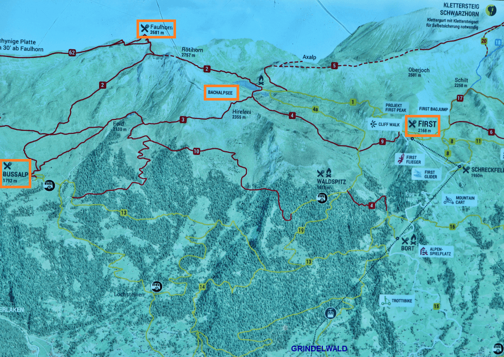 Kaart hike Grindelwald - First - Bachalpsee - Faulhorn - Bussalp