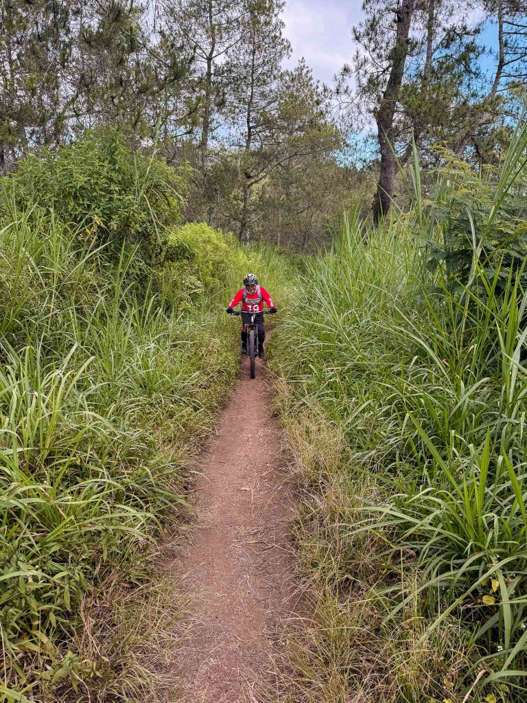 Mountainbiken over singletrails in het bos van Bali