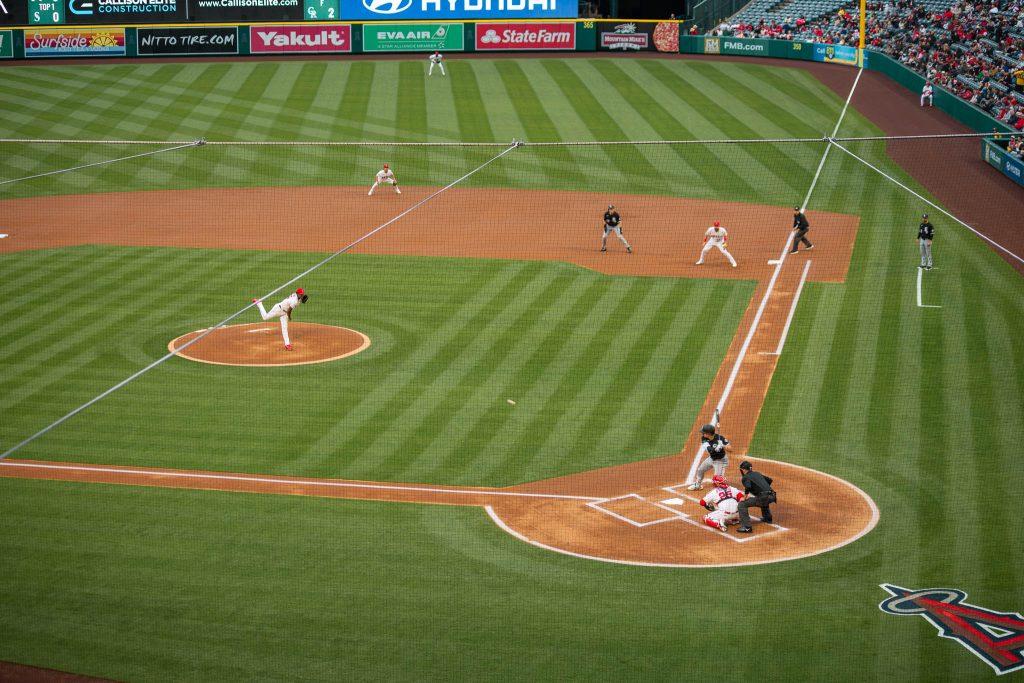 Spelmoment tijdens de MLB baseball wedstrijd